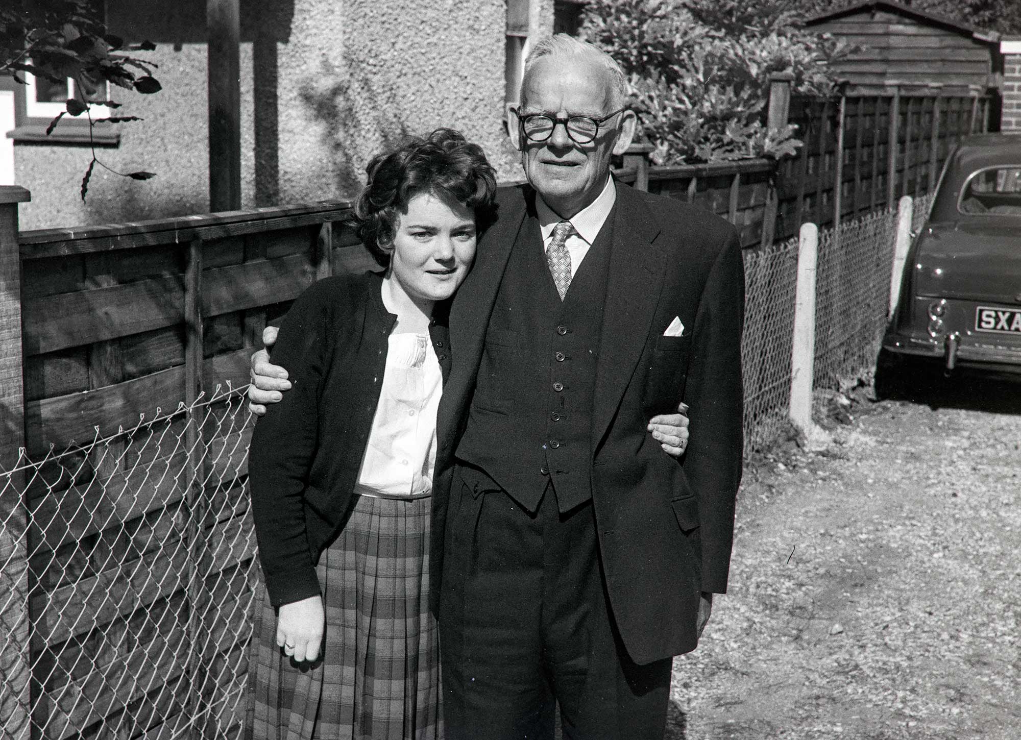 Frederick with Anne in the driveway of 37 Aldershot Road