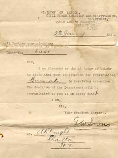 Letter from Ministry - 22 Jan 1919