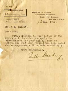 Letter from Ministry - 2 May 1919