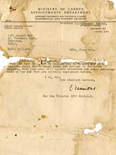 Letter from Ministry - 10 June 1919