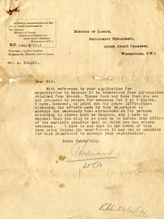 Letter from Ministry - 7 July 1919