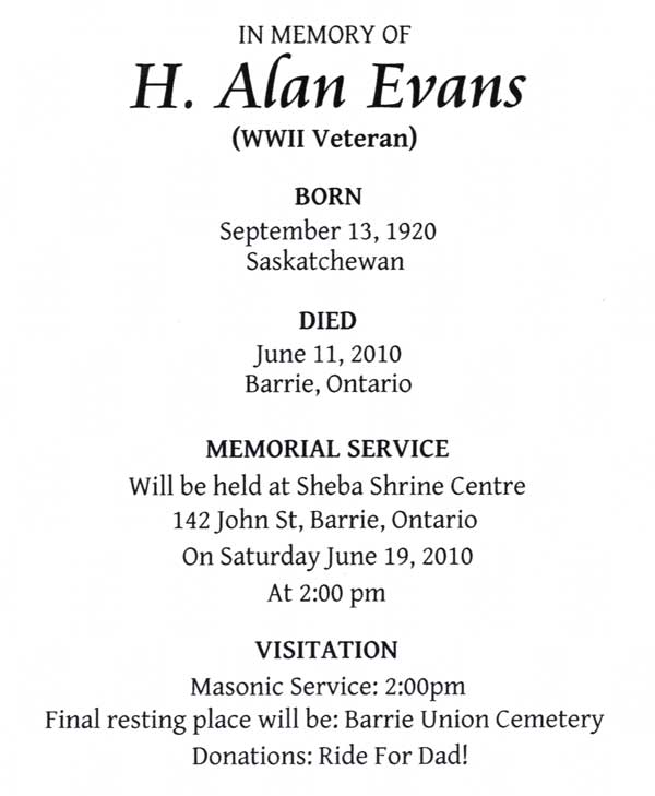 Herbert Evans funeral card