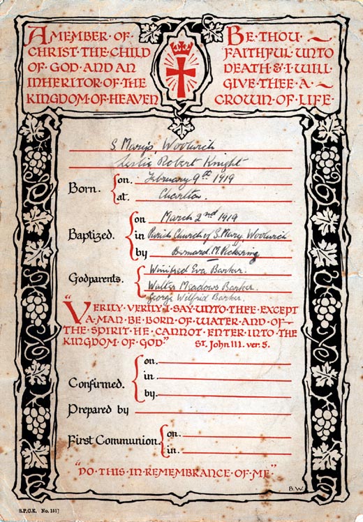 Leslie Knight - Christening Certificate